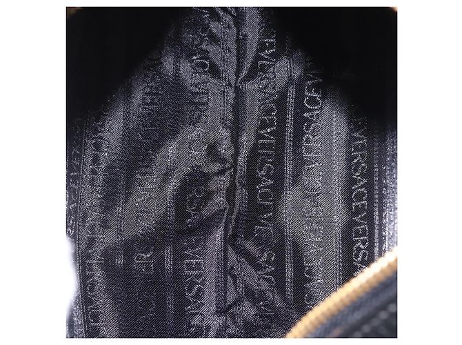 Borsa a mano con catena VERSACE in pelle nera e oro Auth bs35661A Nero D'oro - vista 12