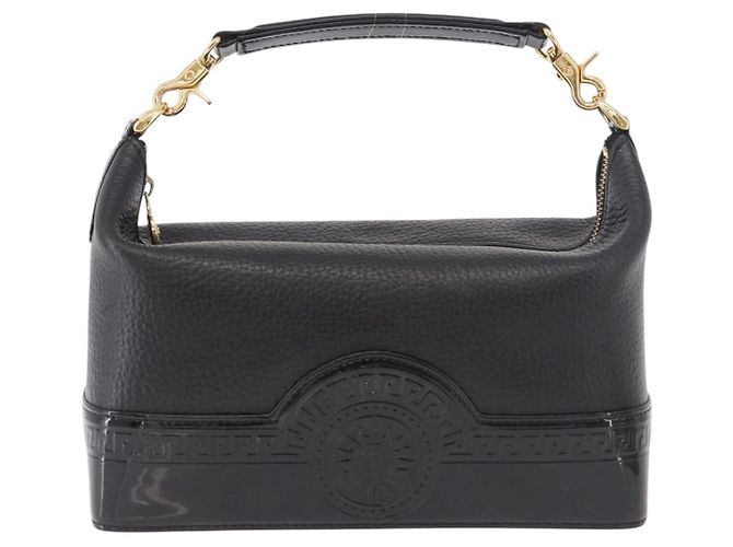Borsa a mano con catena VERSACE in pelle nera e oro Auth bs35661A Nero D'oro - vista 13