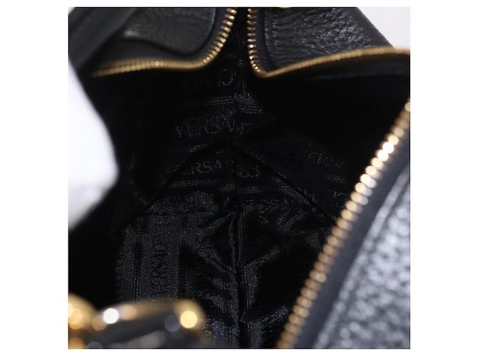 Borsa a mano con catena VERSACE in pelle nera e oro Auth bs35661A Nero D'oro - vista 17
