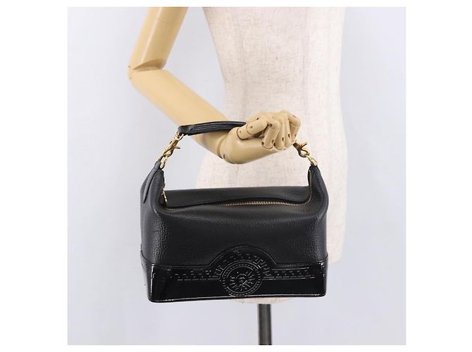 Borsa a mano con catena VERSACE in pelle nera e oro Auth bs35661A Nero D'oro - vista 21