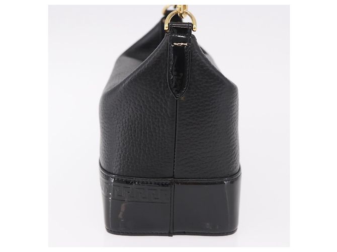 Borsa a mano con catena VERSACE in pelle nera e oro Auth bs35661A Nero D'oro - vista 3