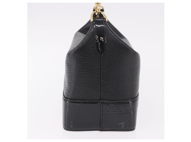 Borsa a mano con catena VERSACE in pelle nera e oro Auth bs35661A Nero D'oro - vista 4