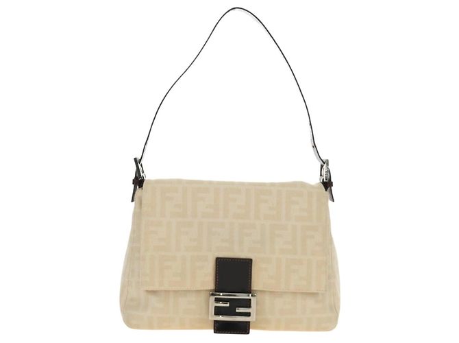 FENDI Zucca Canvas Mamma Baguette Bolso de Hombro Beige Plata Auth mr2561M - vista 13