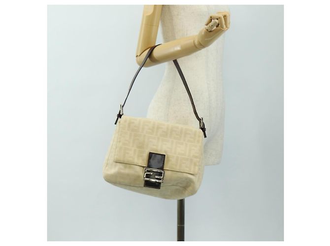 FENDI Zucca Canvas Mamma Baguette Bolso de Hombro Beige Plata Auth mr2561M - vista 27