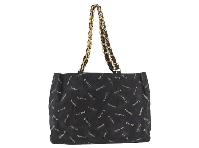 CHANEL Matelasse Chain Tote Bag Lona Recubierta Negro Oro CC Auth bs35682 Dorado - vista 13