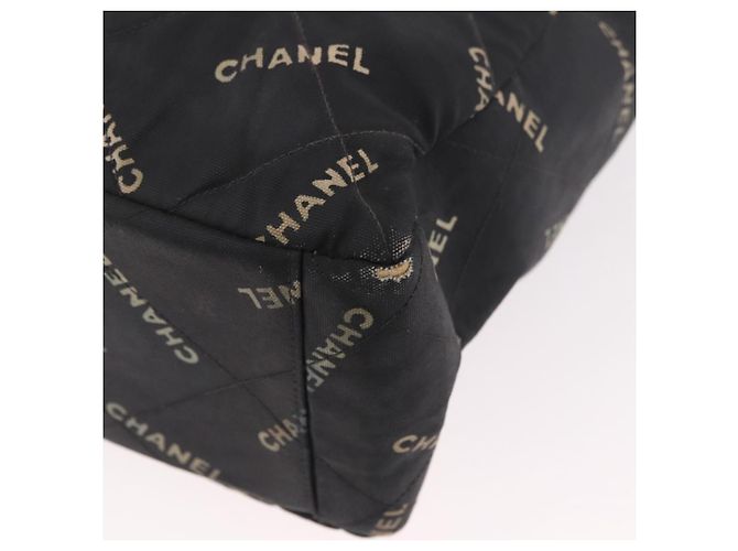 CHANEL Matelasse Chain Tote Bag Lona Recubierta Negro Oro CC Auth bs35682 Dorado - vista 16