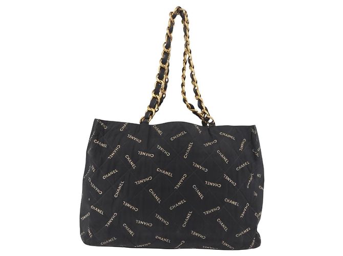 CHANEL Matelasse Chain Tote Bag Lona Recubierta Negro Oro CC Auth bs35682 Dorado - vista 2