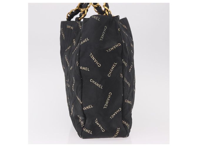 CHANEL Matelasse Chain Tote Bag Lona Recubierta Negro Oro CC Auth bs35682 Dorado - vista 3