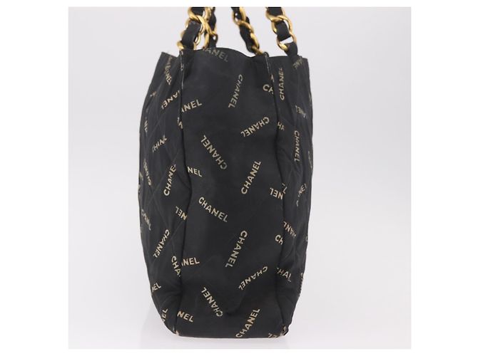 CHANEL Matelasse Chain Tote Bag Lona Recubierta Negro Oro CC Auth bs35682 Dorado - vista 4