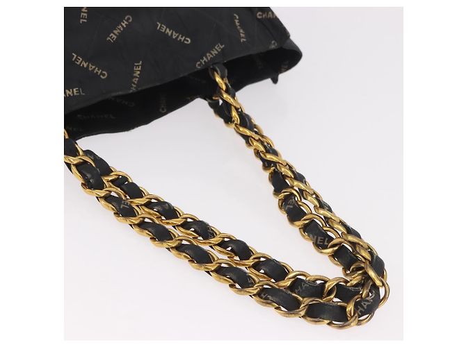 CHANEL Matelasse Chain Tote Bag Lona Recubierta Negro Oro CC Auth bs35682 Dorado - vista 7