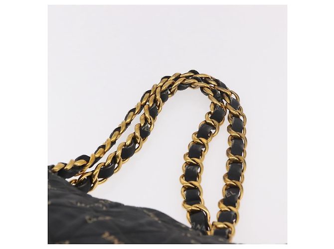 CHANEL Matelasse Chain Tote Bag Lona Recubierta Negro Oro CC Auth bs35682 Dorado - vista 8