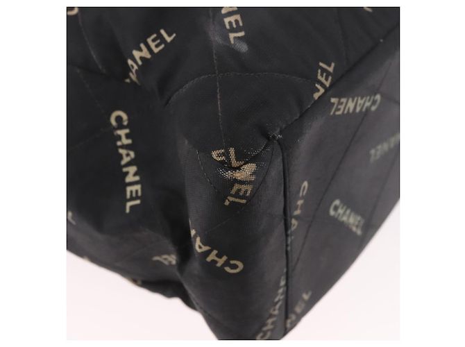 CHANEL Matelasse Chain Tote Bag Lona Recubierta Negro Oro CC Auth bs35682 Dorado - vista 9