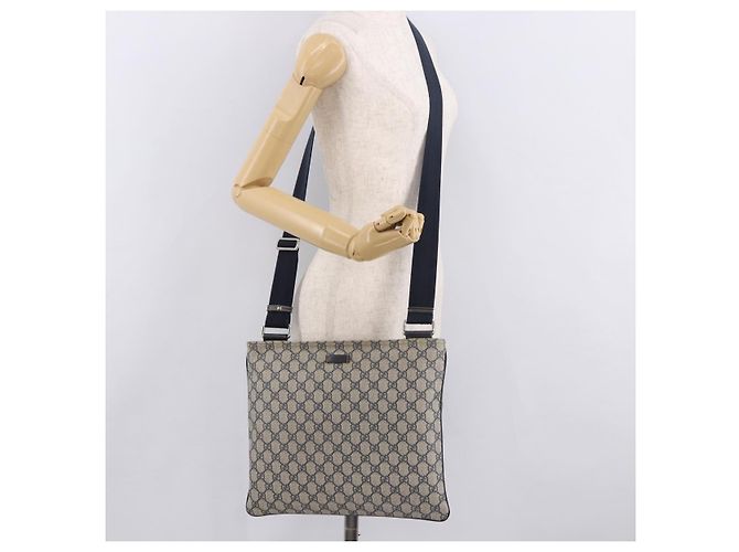 Borsa a tracolla GUCCI GG Supreme PVC Blu Navy Argento 201446 Auth ka4941 - vista 22