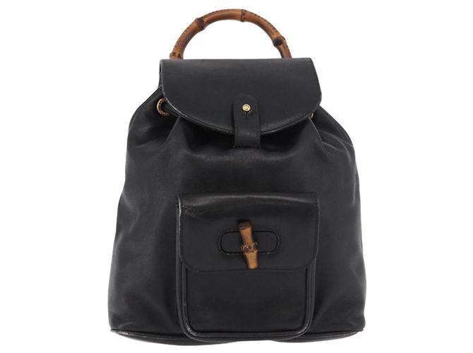 Zaino GUCCI Bamboo in pelle nera e oro 003 2034 0030 Auth ka4944 Nero D'oro - vista 13