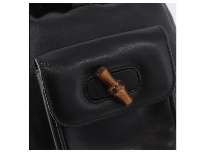 Zaino GUCCI Bamboo in pelle nera e oro 003 2034 0030 Auth ka4944 Nero D'oro - vista 20