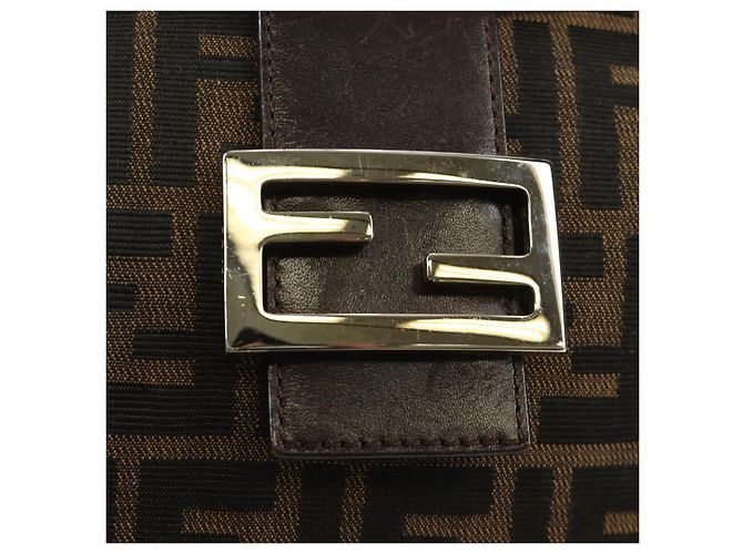 FENDI Zucca Canvas Mamma Baguette Borsa a Spalla Nero Marrone Auth 186463V - vista 19