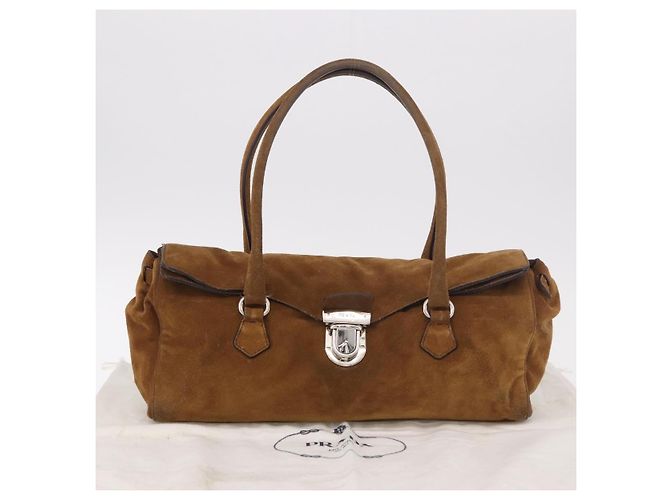 PRADA Handtasche Wildleder Braun Silber Auth 188213SAV - Ansicht 12