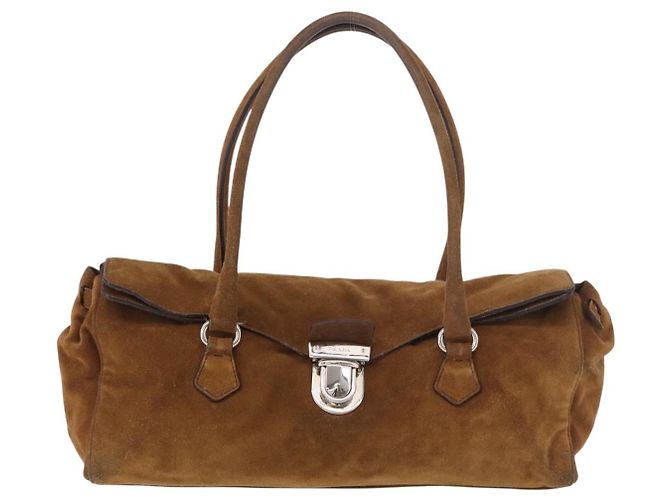 PRADA Handtasche Wildleder Braun Silber Auth 188213SAV - Ansicht 13