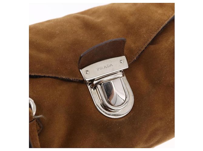 PRADA Handtasche Wildleder Braun Silber Auth 188213SAV - Ansicht 20