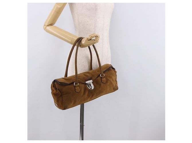 PRADA Handtasche Wildleder Braun Silber Auth 188213SAV - Ansicht 26