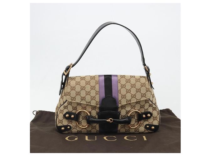 Borsa GUCCI GG Canvas Horsebit Sherry Line Beige Oro 129500 Auth yk20593SAV D'oro - vista 12