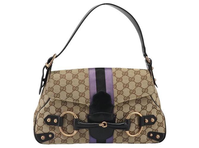 Borsa GUCCI GG Canvas Horsebit Sherry Line Beige Oro 129500 Auth yk20593SAV D'oro - vista 13