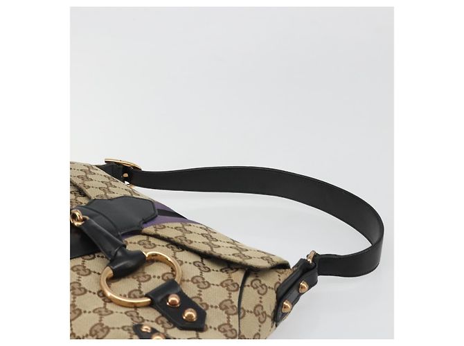 Borsa GUCCI GG Canvas Horsebit Sherry Line Beige Oro 129500 Auth yk20593SAV D'oro - vista 14