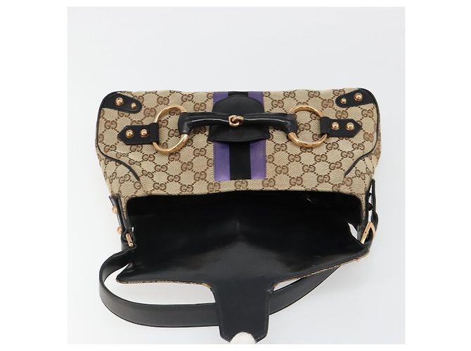 Borsa GUCCI GG Canvas Horsebit Sherry Line Beige Oro 129500 Auth yk20593SAV D'oro - vista 19