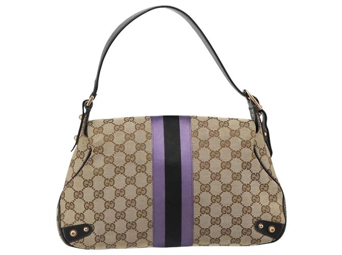 Borsa GUCCI GG Canvas Horsebit Sherry Line Beige Oro 129500 Auth yk20593SAV D'oro - vista 2