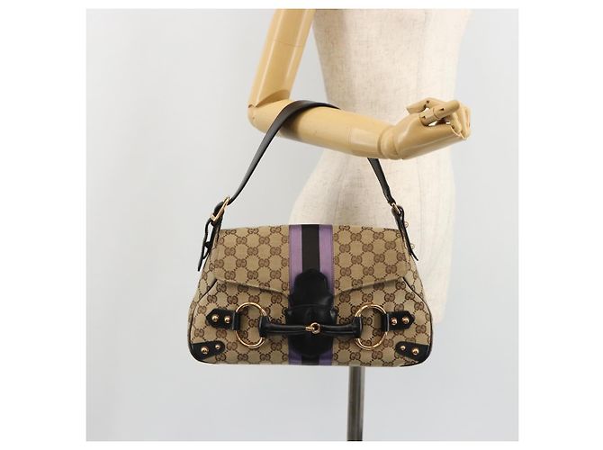 Borsa GUCCI GG Canvas Horsebit Sherry Line Beige Oro 129500 Auth yk20593SAV D'oro - vista 25