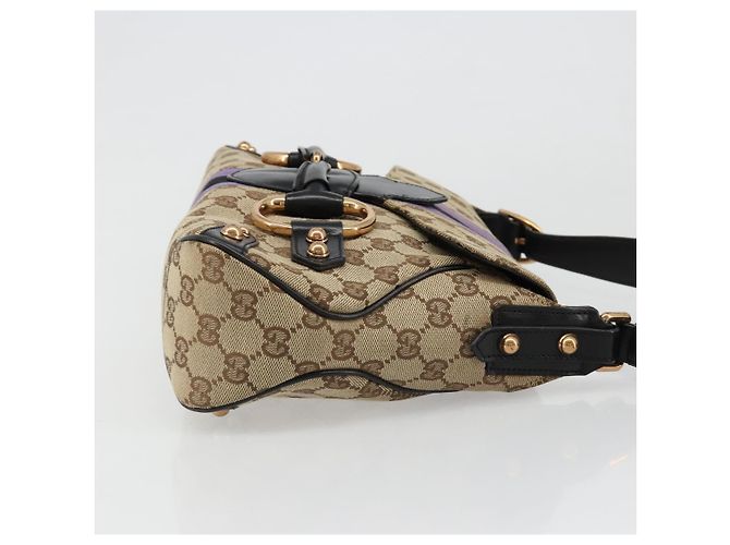 Borsa GUCCI GG Canvas Horsebit Sherry Line Beige Oro 129500 Auth yk20593SAV D'oro - vista 3