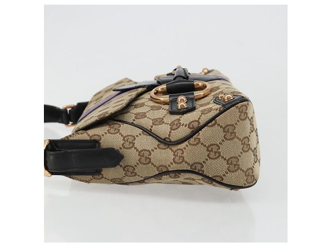 Borsa GUCCI GG Canvas Horsebit Sherry Line Beige Oro 129500 Auth yk20593SAV D'oro - vista 4