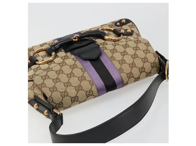 Borsa GUCCI GG Canvas Horsebit Sherry Line Beige Oro 129500 Auth yk20593SAV D'oro - vista 6