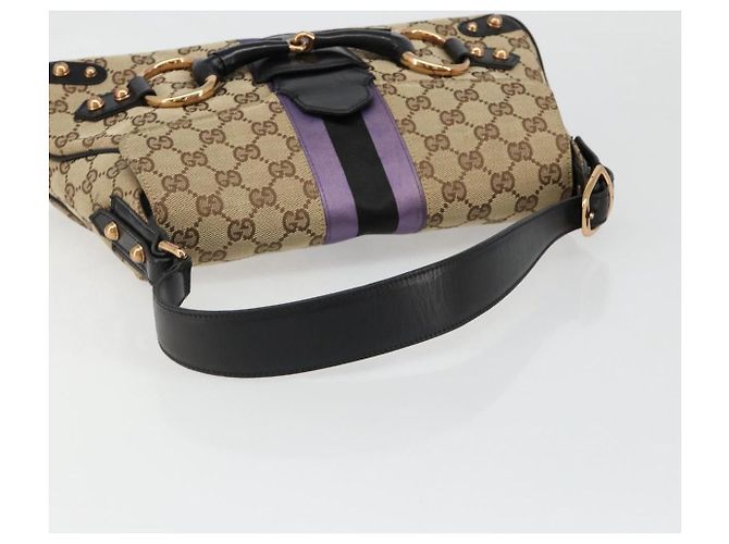 Borsa GUCCI GG Canvas Horsebit Sherry Line Beige Oro 129500 Auth yk20593SAV D'oro - vista 7