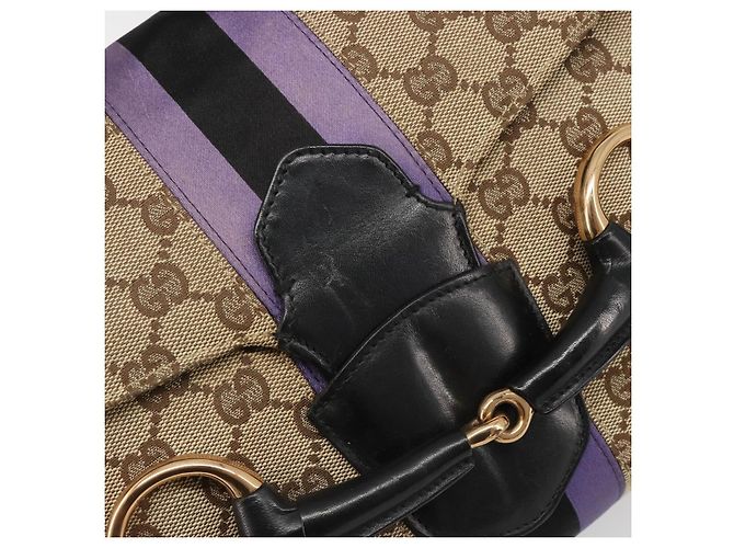 Borsa GUCCI GG Canvas Horsebit Sherry Line Beige Oro 129500 Auth yk20593SAV D'oro - vista 9