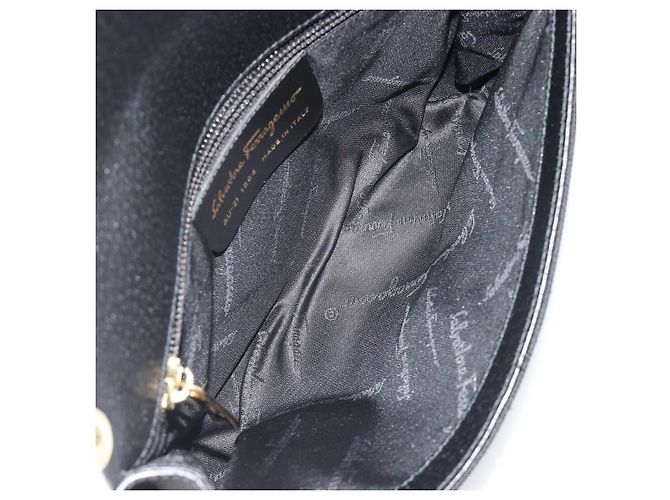 Salvatore Ferragamo Shoulder Bag Canvas Black Gold Auth BA13524V Golden - view 11