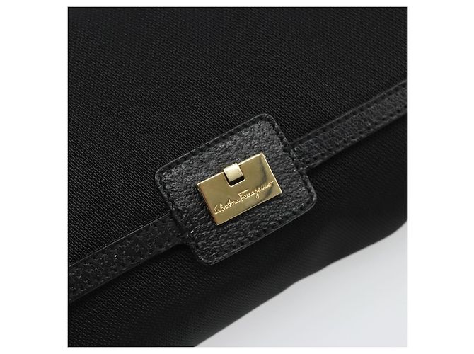 Salvatore Ferragamo Shoulder Bag Canvas Black Gold Auth BA13524V Golden - view 17