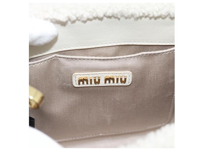Borsa Miu Miu Shearing 2way White Gold Auth ka4884SAM Bianco D'oro - vista 10