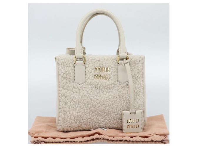 Borsa Miu Miu Shearing 2way White Gold Auth ka4884SAM Bianco D'oro - vista 12