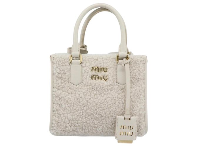 Borsa Miu Miu Shearing 2way White Gold Auth ka4884SAM Bianco D'oro - vista 13