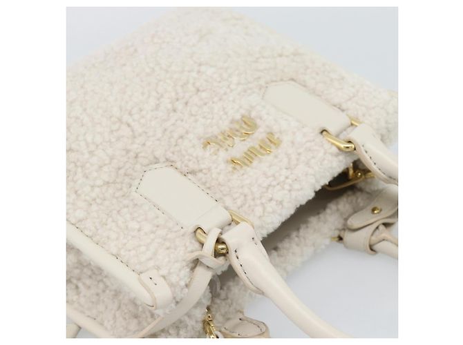 Borsa Miu Miu Shearing 2way White Gold Auth ka4884SAM Bianco D'oro - vista 6