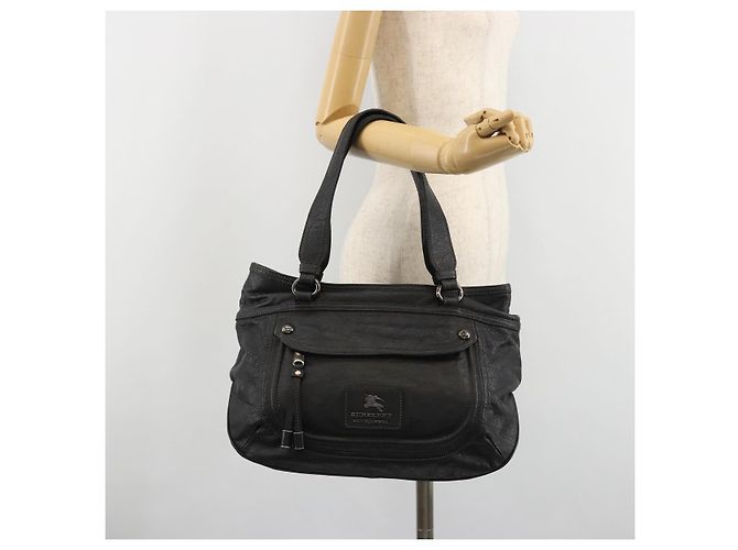 Borsa Tote BURBERRY in pelle nera Auth 188086A Nero - vista 23