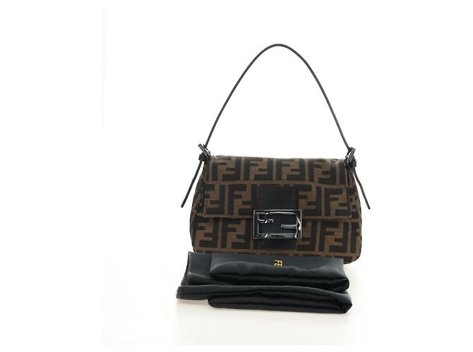 FENDI Zucca Canvas Mamma Baguette Mini Shoulder Bag Black Brown Auth yk20529SAM Marrone Nero - vista 12
