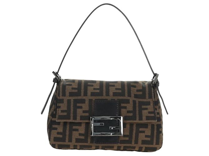 FENDI Zucca Canvas Mamma Baguette Mini Shoulder Bag Black Brown Auth yk20529SAM Marrone Nero - vista 13