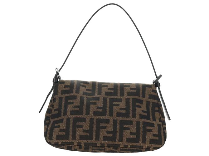 FENDI Zucca Canvas Mamma Baguette Mini Shoulder Bag Black Brown Auth yk20529SAM Marrone Nero - vista 2