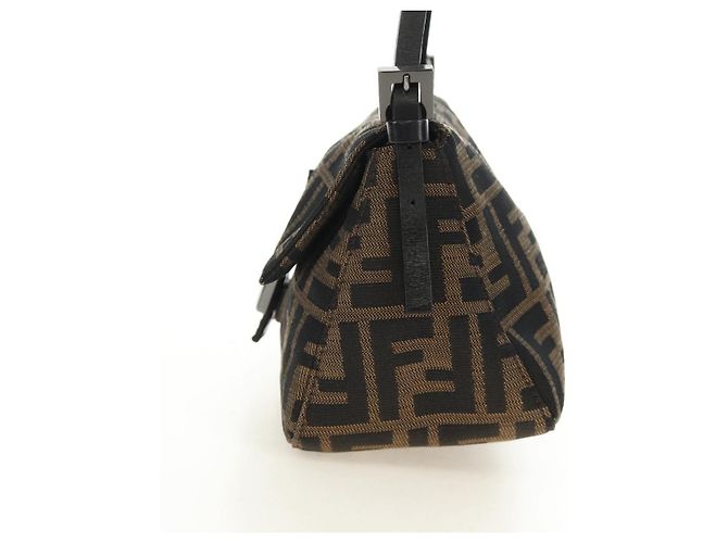 FENDI Zucca Canvas Mamma Baguette Mini Shoulder Bag Black Brown Auth yk20529SAM Marrone Nero - vista 3