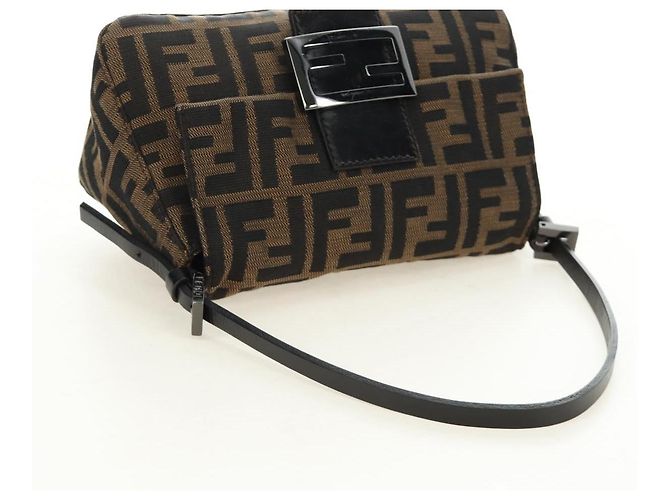 FENDI Zucca Canvas Mamma Baguette Mini Shoulder Bag Black Brown Auth yk20529SAM Marrone Nero - vista 7
