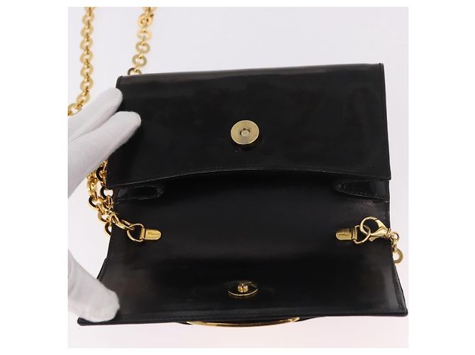 Borsa a tracolla con catena Vara Ribbon Salvatore Ferragamo in vernice nera e oro Auth bs35689 Nero D'oro - vista 19
