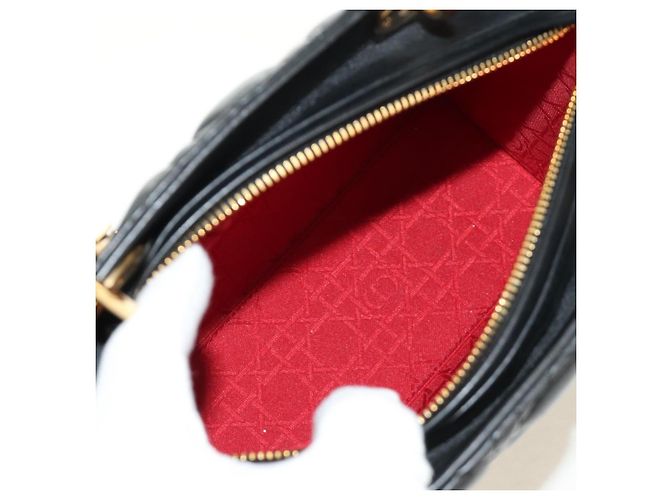 Borsa Christian Dior Canage in pelle di agnello nera e oro Auth yk20569SAM Nero D'oro - vista 10
