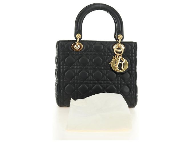 Borsa Christian Dior Canage in pelle di agnello nera e oro Auth yk20569SAM Nero D'oro - vista 12